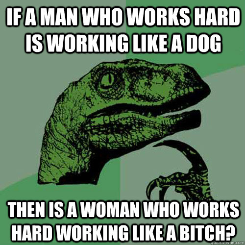 If a man who works hard is working like a dog Then is a woman who works hard working like a bitch?  Philosoraptor