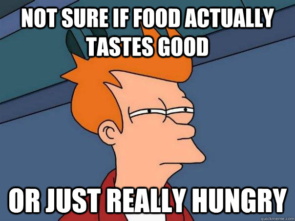 Not sure if food actually tastes good Or just really hungry  Futurama Fry