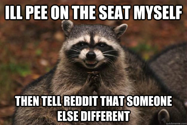 Ill pee on the seat myself then tell reddit that someone else different  Evil Plotting Raccoon