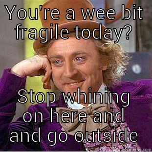 fragile mamma - YOU'RE A WEE BIT FRAGILE TODAY? STOP WHINING ON HERE AND AND GO OUTSIDE Condescending Wonka