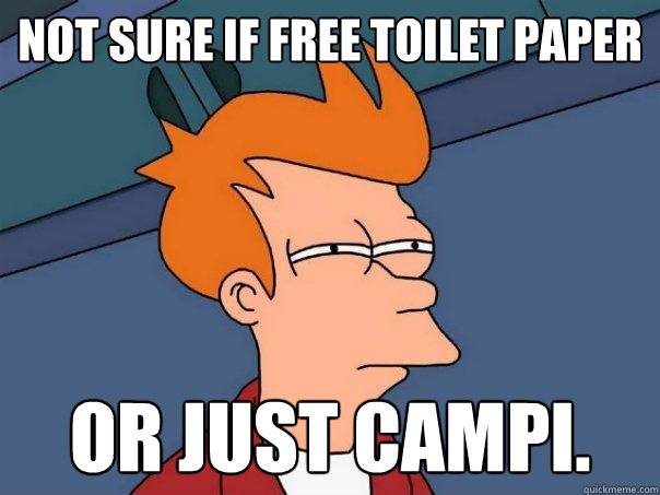 Not sure if free toilet paper Or just campi.  Futurama Fry