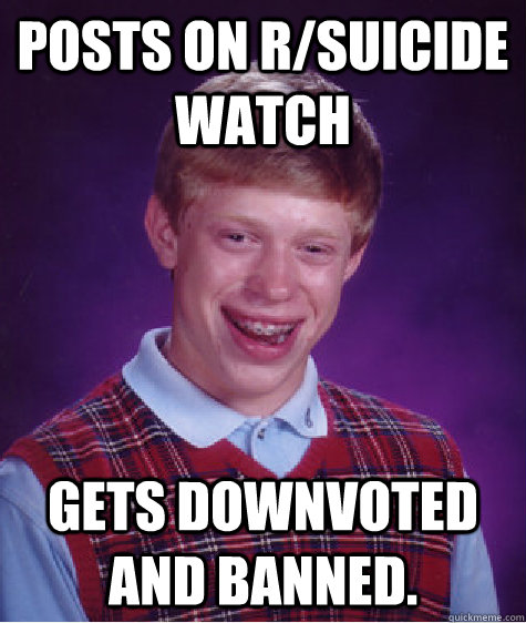 Posts on r/suicide watch Gets downvoted and banned. - Posts on r/suicide watch Gets downvoted and banned.  Bad Luck Brian