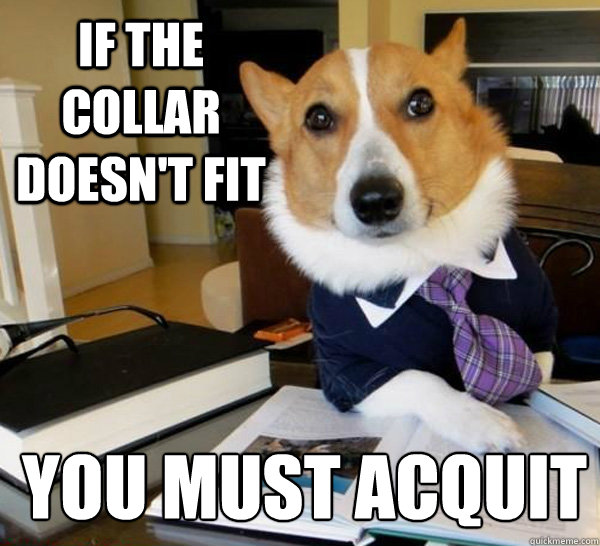 If the collar doesn't Fit You must acquit  Lawyer Dog