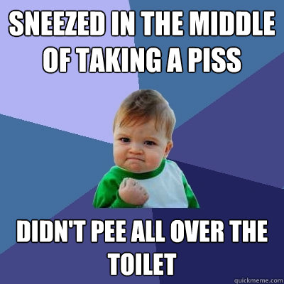 Sneezed in the middle of taking a piss didn't pee all over the toilet  Success Kid