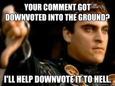 Your comment got downvoted into the ground? I'll help downvote it to hell.  Downvoting Roman