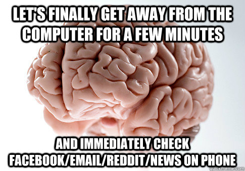 Let's finally get away from the computer for a few minutes and immediately check facebook/email/reddit/news on phone  Scumbag Brain