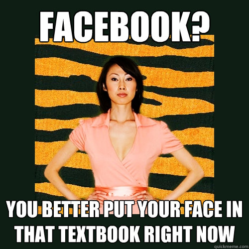 Facebook? You better put your face in that TEXTbook right now  Tiger Mom