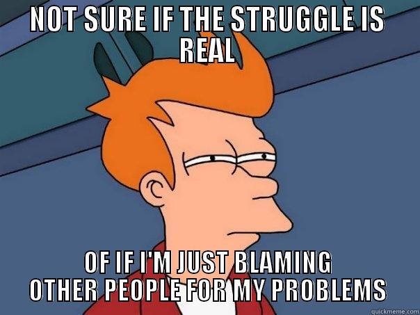 NOT SURE IF THE STRUGGLE IS REAL OF IF I'M JUST BLAMING OTHER PEOPLE FOR MY PROBLEMS Futurama Fry