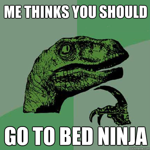 me thinks you should go to bed ninja  Philosoraptor