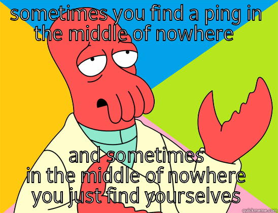 technology at its finest  - SOMETIMES YOU FIND A PING IN THE MIDDLE OF NOWHERE  AND SOMETIMES IN THE MIDDLE OF NOWHERE YOU JUST FIND YOURSELVES Futurama Zoidberg 