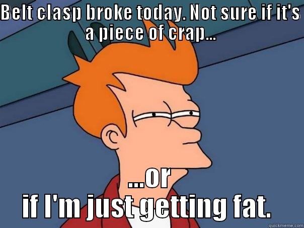 Broken Belt - BELT CLASP BROKE TODAY. NOT SURE IF IT'S A PIECE OF CRAP... ...OR IF I'M JUST GETTING FAT.  Futurama Fry