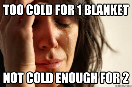 too cold for 1 blanket not cold enough for 2  First World Problems