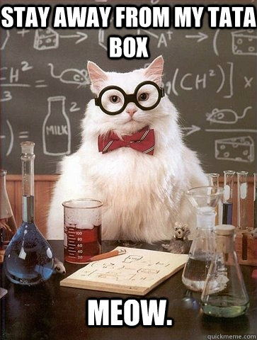 Stay away from my TATA Box Meow.  Chemistry Cat