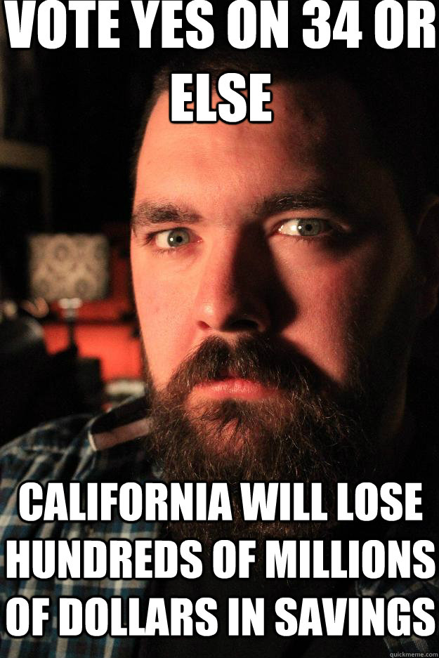 Vote yes on 34 or else California will lose hundreds of millions of dollars in savings  Dating Site Murderer