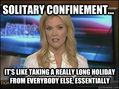 Solitary confinement... It's like taking a really long holiday from everybody else, essentially  Megyn Kelly