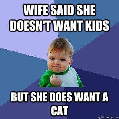 wife said she doesn't want kids but she does want a cat  Success Kid