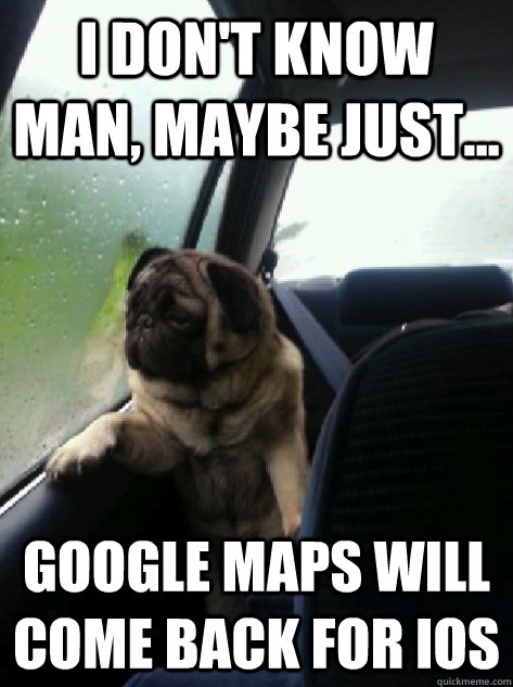 I don't know man, Maybe just... Google maps will come back for Ios - I don't know man, Maybe just... Google maps will come back for Ios  Introspective Pug