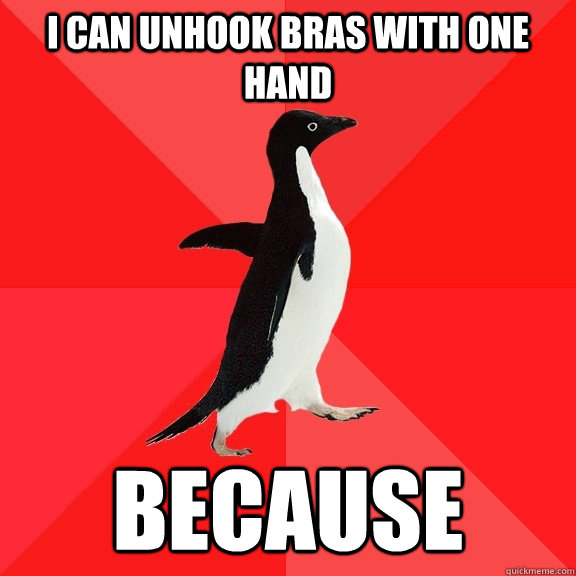 I can unhook bras with one hand because  Socially Awesome Penguin