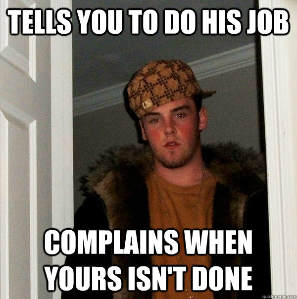 tells you to do his job complains when yours isn't done  Scumbag Steve