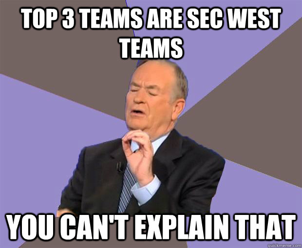 Top 3 teams are sec west teams You can't explain that - Top 3 teams are sec west teams You can't explain that  Bill O Reilly