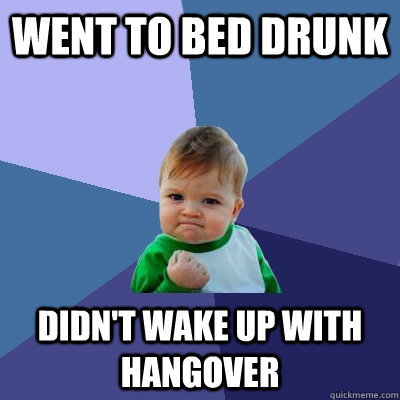 Went to bed drunk Didn't wake up with hangover  Success Kid