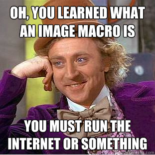 Oh, you learned what an image macro is You must run the Internet or something  Condescending Wonka