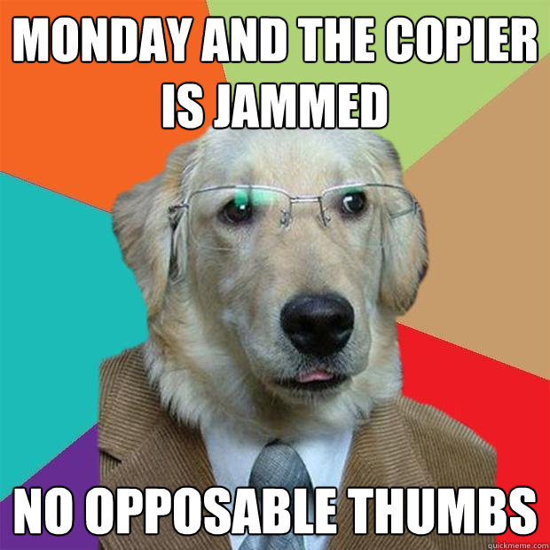 monday and the copier is jammed no opposable thumbs  Business Dog