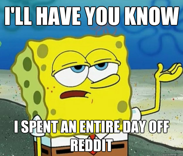 I'll have you know I spent an entire day off reddit  Tough Spongebob