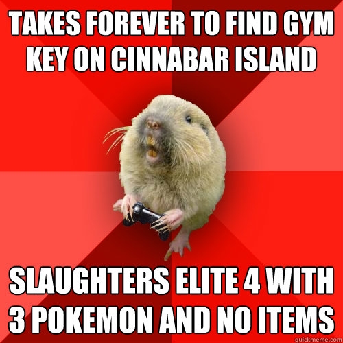 takes forever to find gym key on cinnabar island slaughters elite 4 with 3 pokemon and no items  Gaming Gopher