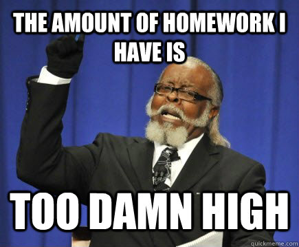 The amount of homework I have is too damn high  Too Damn High