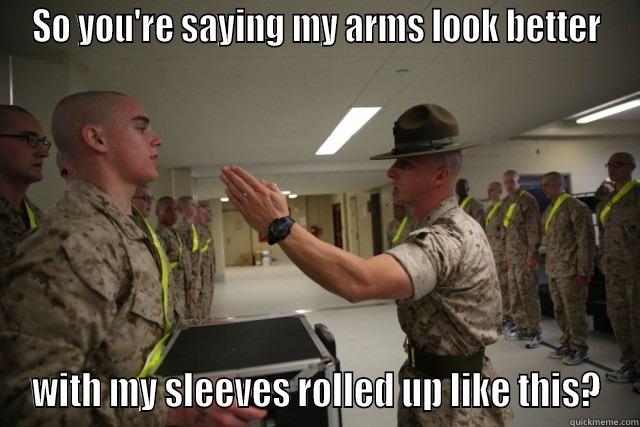 SO YOU'RE SAYING MY ARMS LOOK BETTER WITH MY SLEEVES ROLLED UP LIKE THIS? Misc