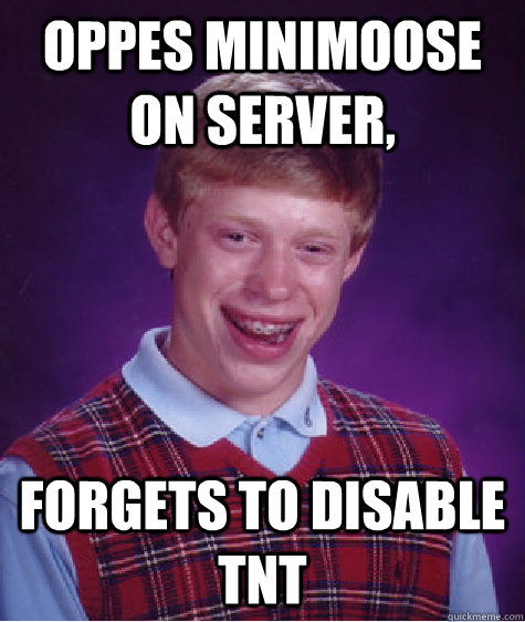Oppes minimoose on server, Forgets to disable TNT   Bad Luck Brian