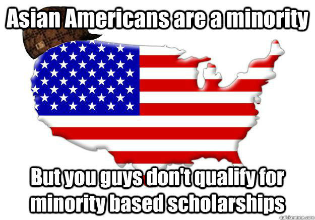 Asian Americans are a minority But you guys don't qualify for minority based scholarships  Scumbag america