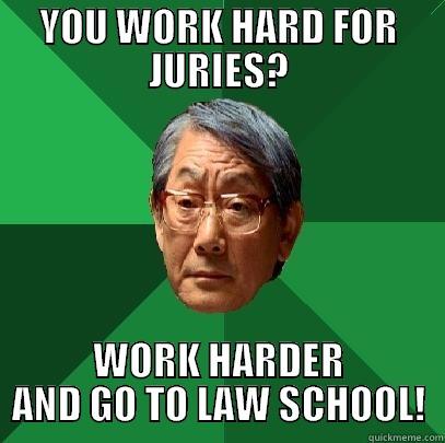 YOU WORK HARD FOR JURIES? WORK HARDER AND GO TO LAW SCHOOL! High Expectations Asian Father