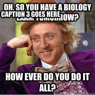 Oh, so you have a biology exam tomorrow? How ever do you do it all? Caption 3 goes here - Oh, so you have a biology exam tomorrow? How ever do you do it all? Caption 3 goes here  Condescending Wonka