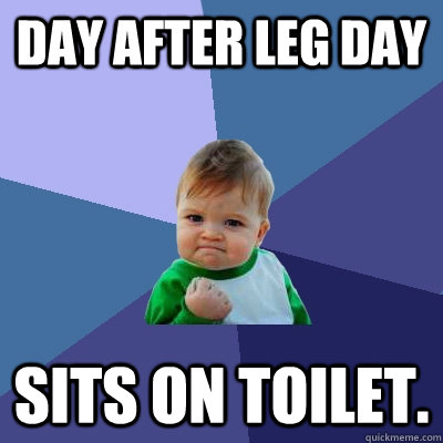Day after leg day Sits on toilet. - Day after leg day Sits on toilet.  Success Kid