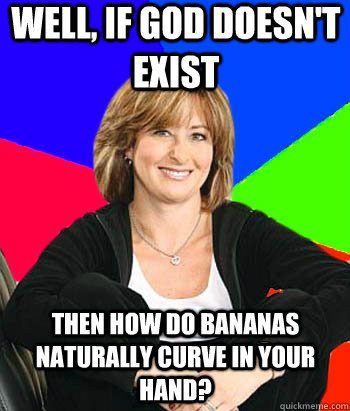 well, If God doesn't exist then how do bananas naturally curve in your hand?  Sheltering Suburban Mom