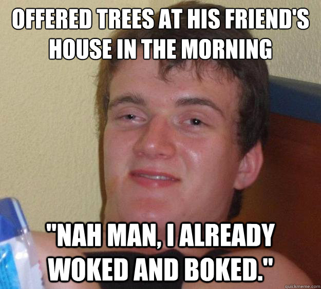 offered trees at his friend's house in the morning 