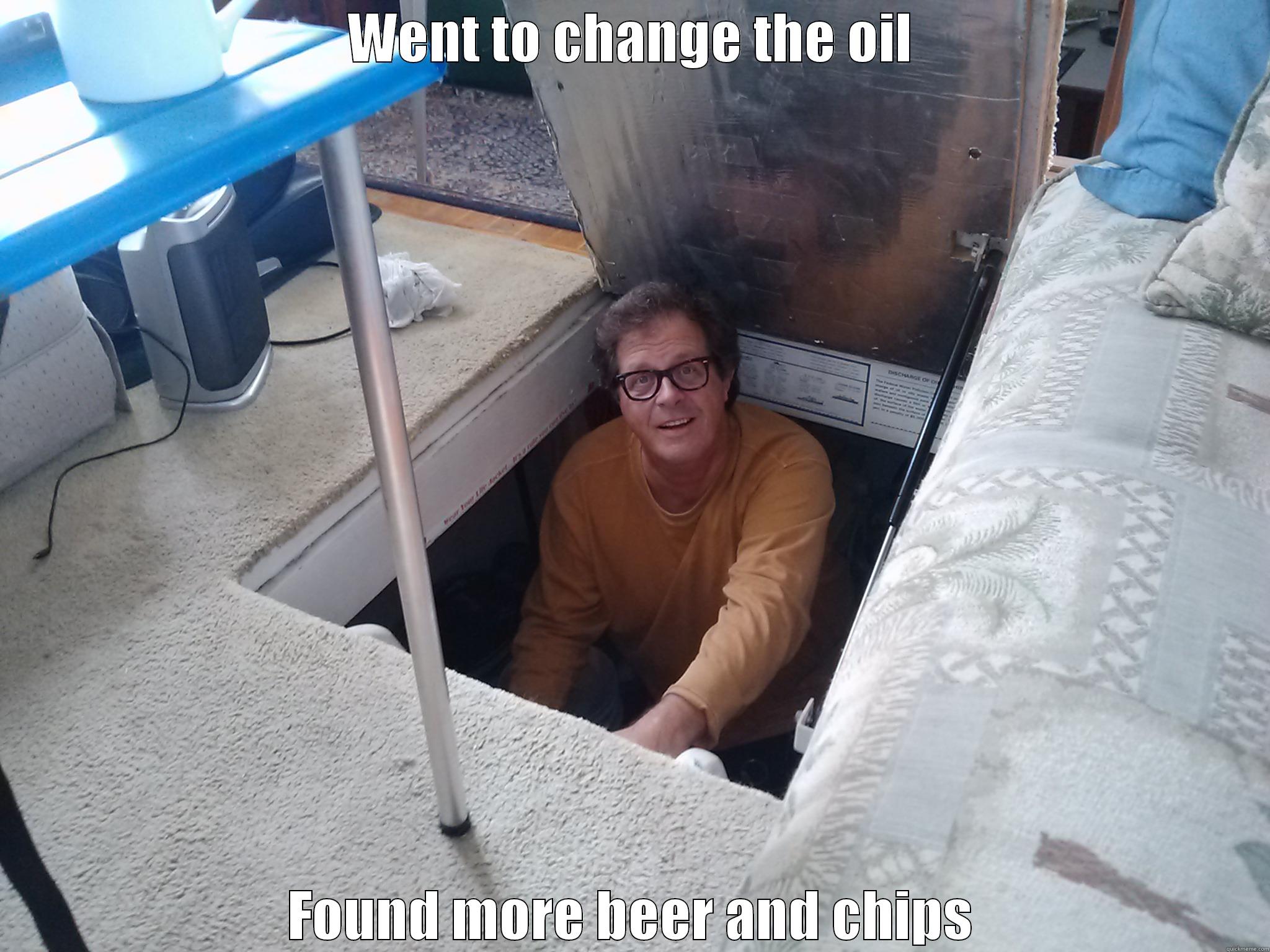 WENT TO CHANGE THE OIL FOUND MORE BEER AND CHIPS Misc