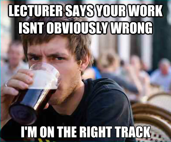 Lecturer says your work isnt obviously wrong I'm on the right track  Lazy College Senior