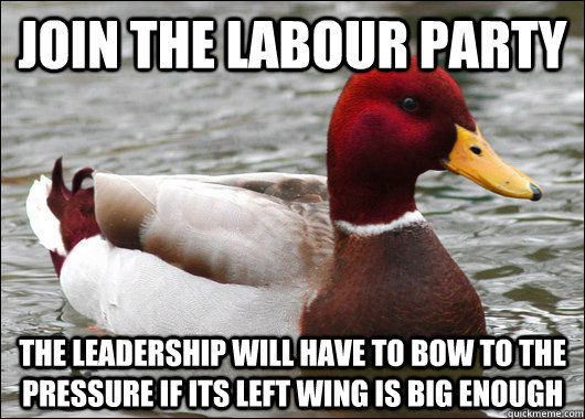 Join the labour party the leadership will have to bow to the pressure if its left wing is big enough  Malicious Advice Mallard