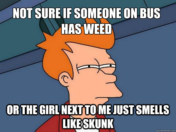 Not sure if someone on bus has weed Or the girl next to me just smells like skunk  Futurama Fry