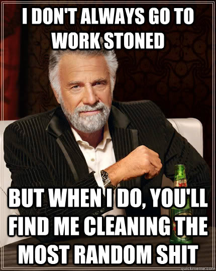 I don't always go to work stoned but when I do, you'll find me cleaning the most random shit  The Most Interesting Man In The World