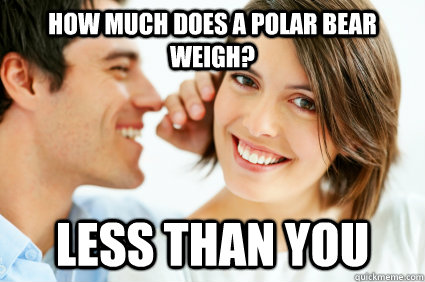 How much does a polar bear weigh? Less than you  Bad Pick-up line Paul