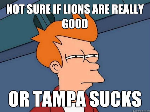 Not sure if Lions are really good Or Tampa sucks  Futurama Fry