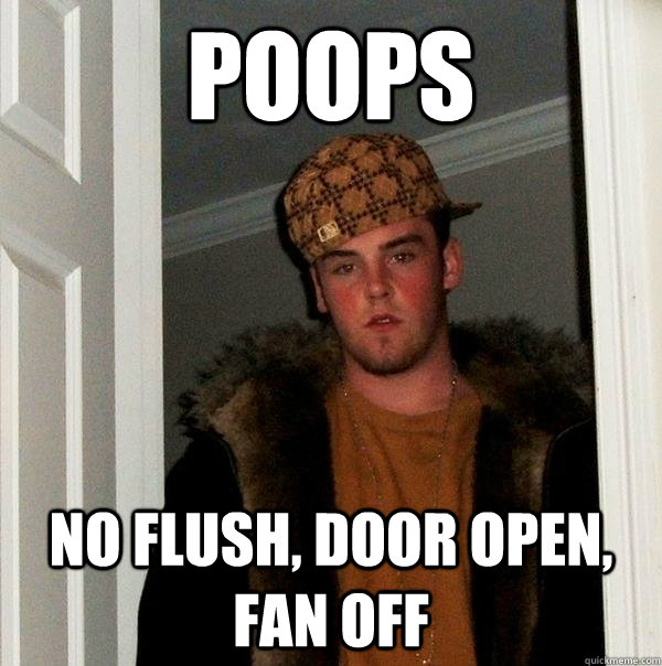 poops no flush, door open, fan off  Scumbag Steve