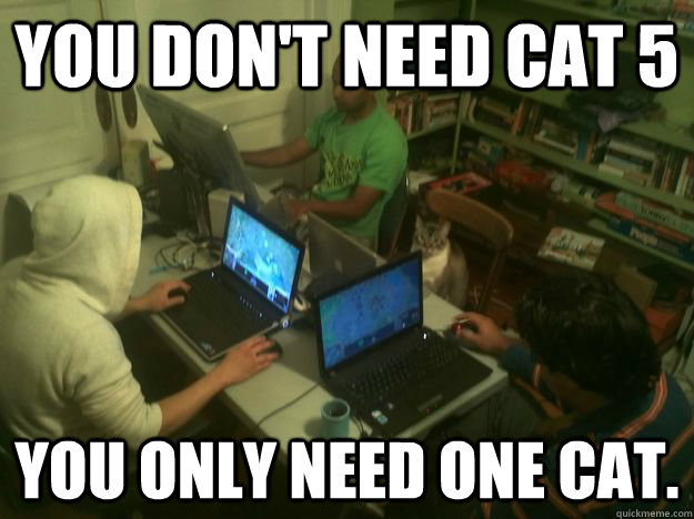 YOU DON'T NEED CAT 5 YOU ONLY NEED ONE CAT.  