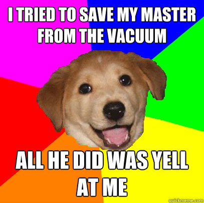 i tried to save my master from the vacuum all he did was yell at me  Advice Dog