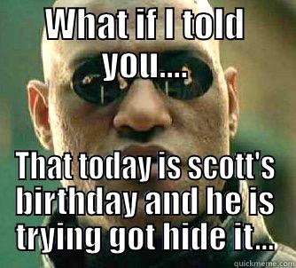 Undercover Birthday Fail - WHAT IF I TOLD YOU.... THAT TODAY IS SCOTT'S BIRTHDAY AND HE IS TRYING GOT HIDE IT... Matrix Morpheus