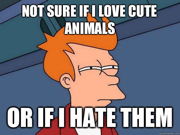 Not sure if I love cute animals Or if I hate them  Futurama Fry